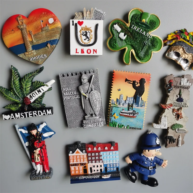 

Fridge Magnets Sticker Portugal Scotland Amsterdam Rhoders Greece Ireland Leon SPAIN New Orleans Magnetic Sticker Collection