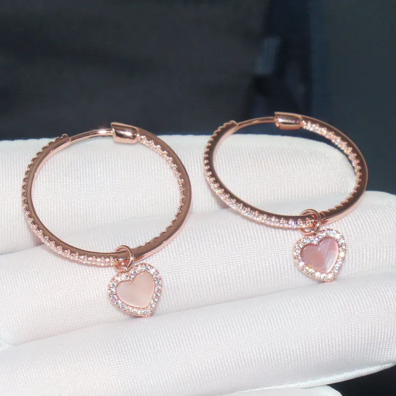 

Sterling Silver Earrings Women's Diamond Pink Fritillary Earrings Big Ring Earrings Temperament