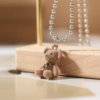 women girls cute flocking bear pendant necklace teens lovely bears animal charm pendant necklaces women fashion jewelry gifts