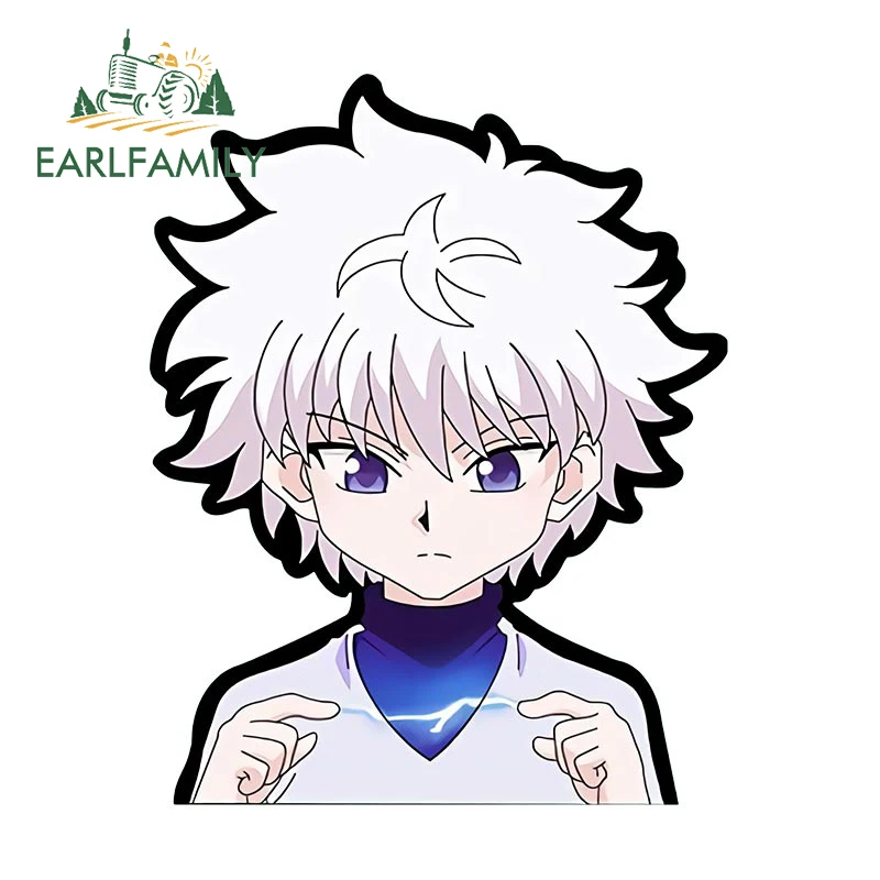 Фото EARLFAMILY Killua Zoldyck Peek, автомобильная наклейка, аниме HUNTER × HUNTER, Виниловая наклейка Chibi с большой головкой, задняя наклейка для граффити JDM №4