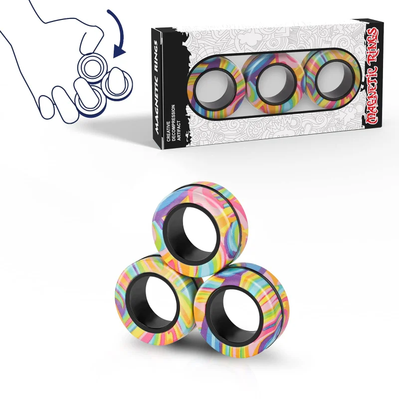 

Magnetic Rings Fidget Toy Set Idea ADHD Fidget Toys Fidget Magnets Spinner Rings Anxiety Relief Fidget Gift Adults Teens Kids