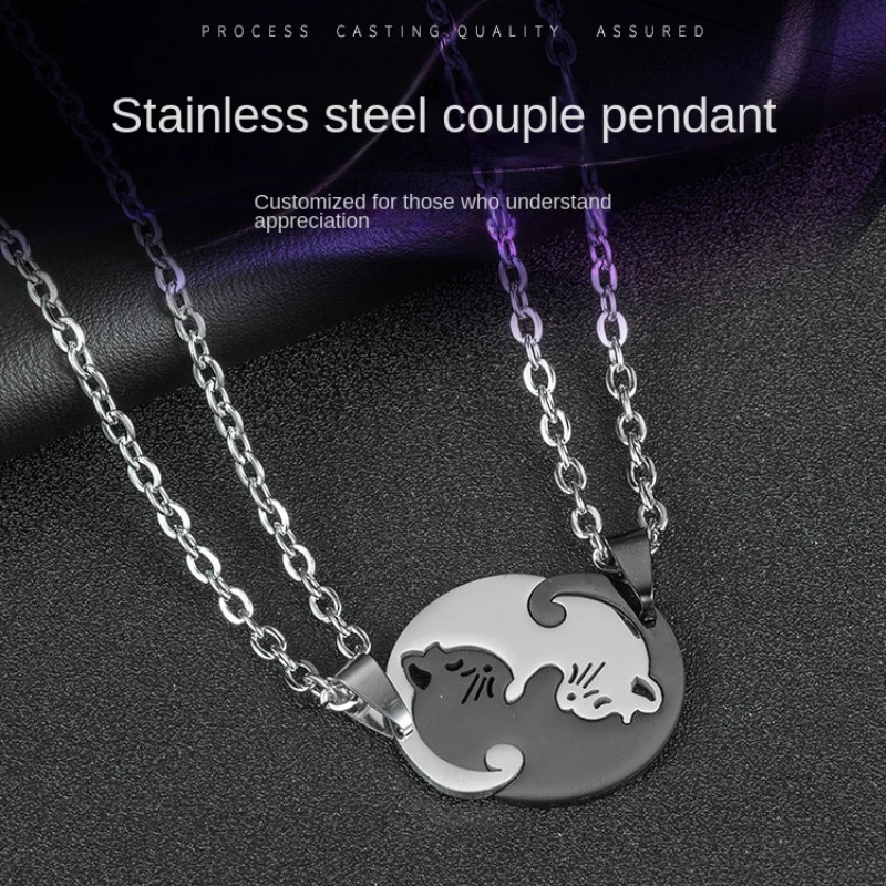 

Fashion love cat couple stitching necklaces for men women couple best friends simple cute pendant popular jewelry accessories