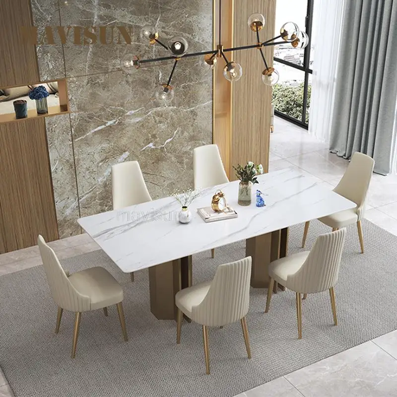 

Bright Rock Slab Dining Table Italian Style Light Luxury Designer High-end Restaurant Modern Minimalist Rectangular Furniture