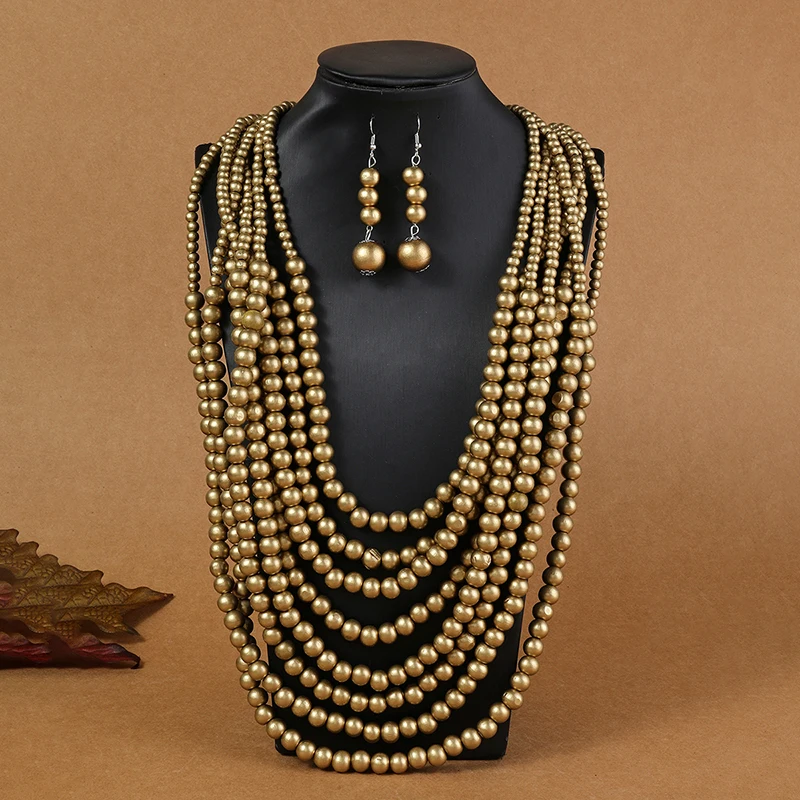 Многослойный Комплект Украшений Из Деревянных Бусин В Африканском Этническом