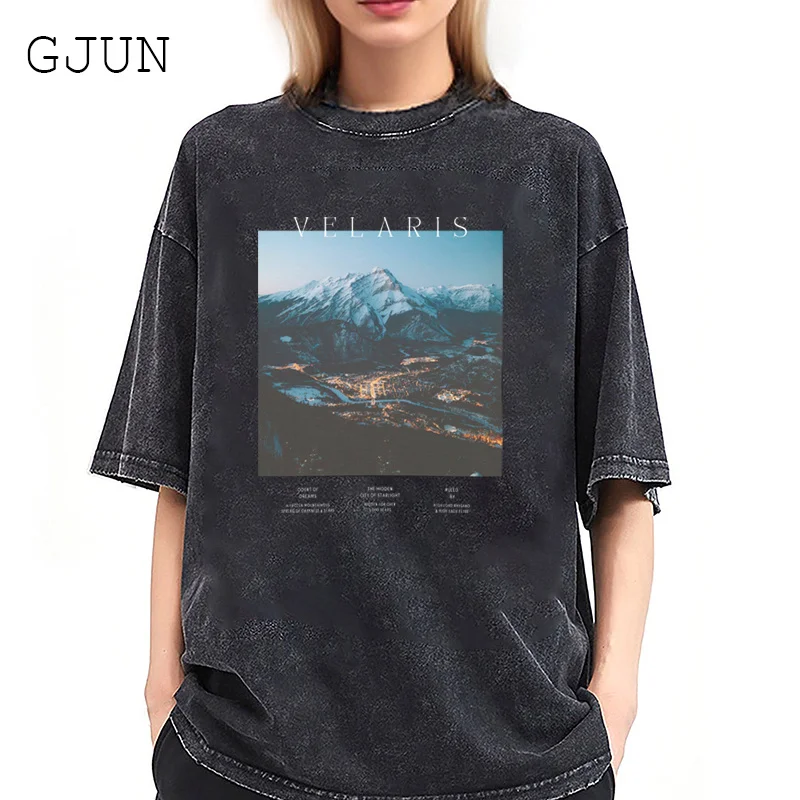 

Velaris ACOTAR Washed Women T-shirt Cotton Short Sleeve High Street Fashion Oversized Tops Summer Woman Tshirt Female Clothes