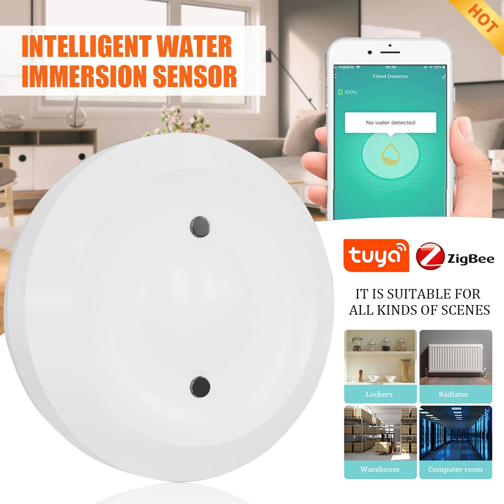 

ZigBee Tuya Water Sensor Long Battery Life Alarm Detector Smart Life APP Real-time Detection Smart Home Security Protection