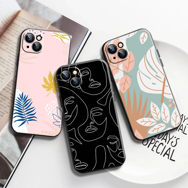 

Line Art Simple Phone Cases For iPhone 11 12 Pro MAX 6 6S 7 8 Plus X XS XR 12 13 Mini SE 2020 Phone Case Liquid Silicon