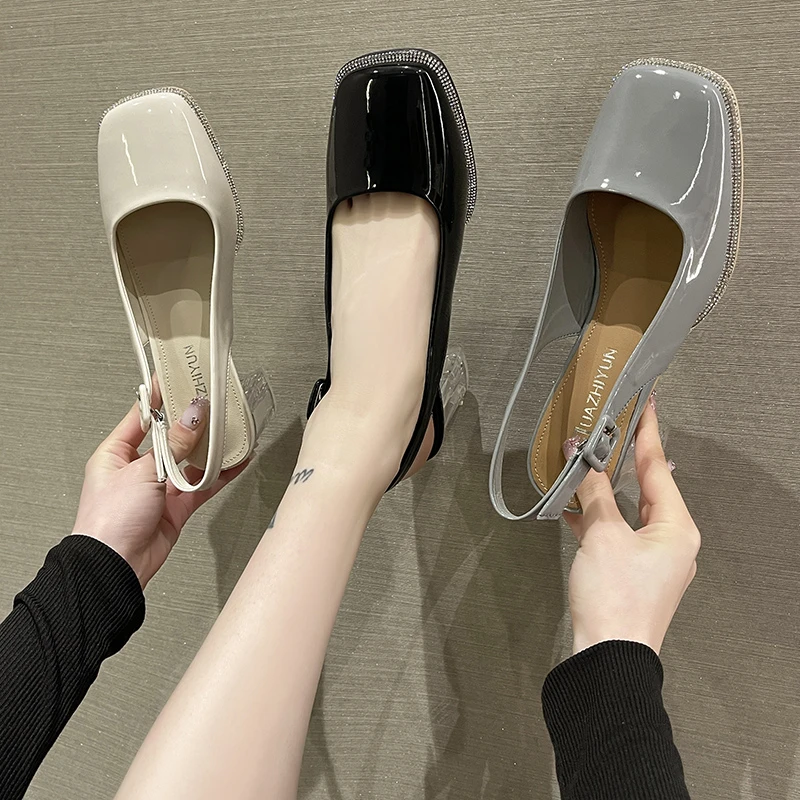 

Женские босоножки в стиле ретро на блочном каблуке, сандалии Мэри Джейн с квадратным носком, оригинальные удобные прозрачные закрытые санд...