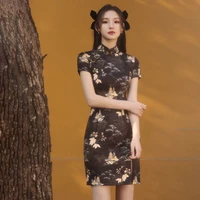 new in summer 2022 qipao mini sexy embroidered cheongsam party club evening chinese dress short sleeve above skirt dresses
