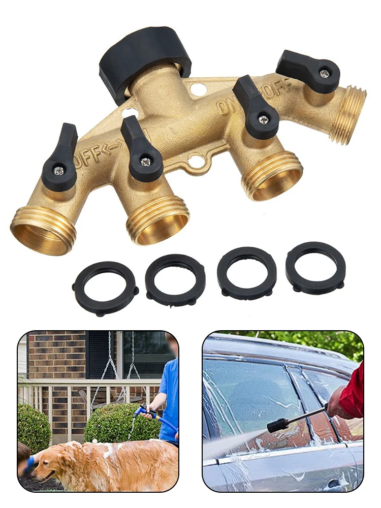

1PCS 4 Way Garden Hose Splitter Solid Brass 3/4" Thread Faucet Adapter Switch Valve Connectors Irrigation Distributor