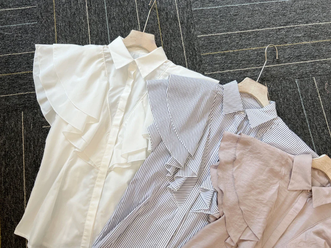 Женская блузка без рукавов Kuzuwata летняя японская рубашка с оборками лацканами