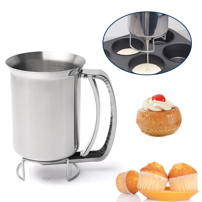 

800ML Handheld Batter Dispenser Pancake Dough Dispenser Stainless Steel Baking Cake Waffles Flour Paste Funnel Kitchen Tools