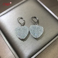 fashion sweet shining dazzling stainless steel glass glamorous heart earrings handmade design jewelry gifts for women