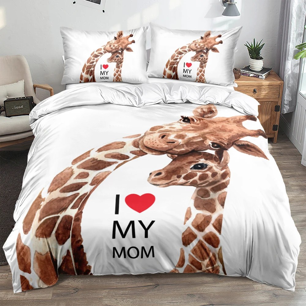 

3D Digital Family Giraffe Linens Bed 2 Bedrooms White Quilt Cover Sets Full Double King Size 140x210cm Bedding Set Home Textile
