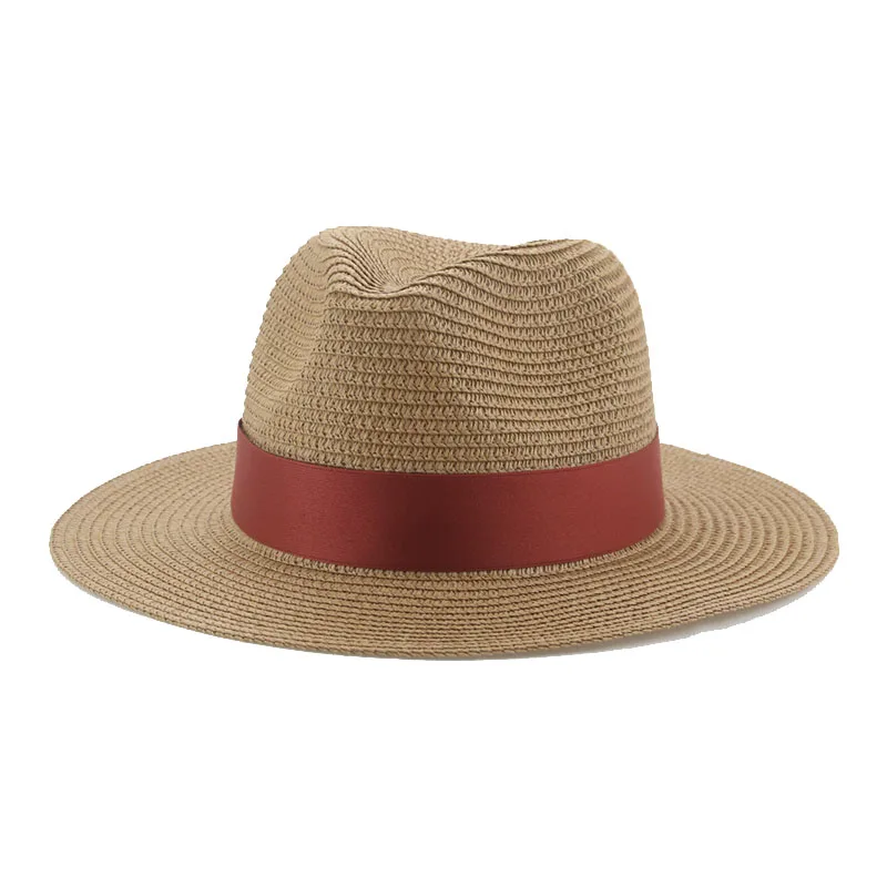 Панама Пляжная для мужчин и женщин шляпа соломенная повседневная с лентой