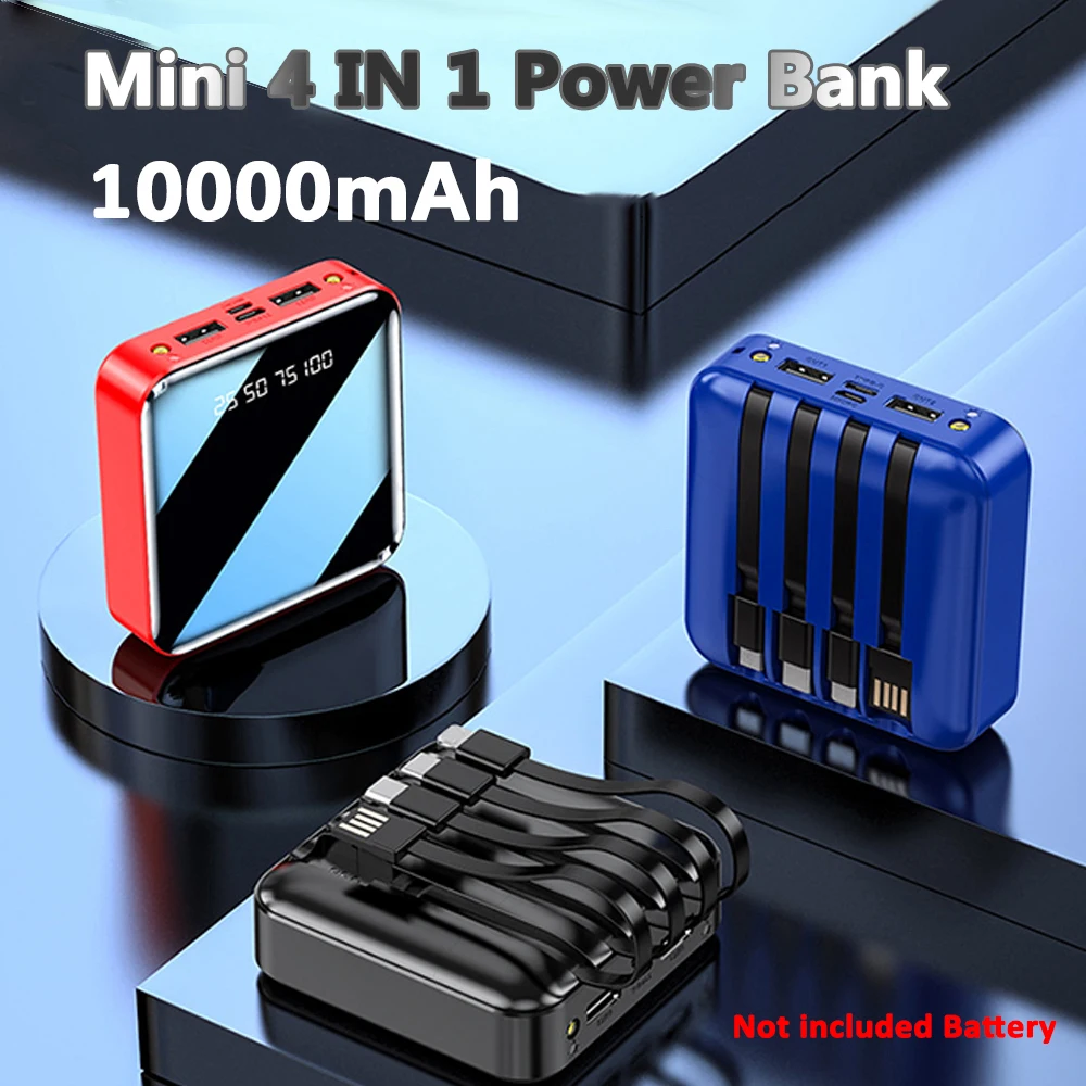 Fast Power Bank 10000mAh Charge Powerbank Portable Battery Charger PoverBank For iPhone Xiaomi 4 IN1 Mini Battery Storage Boxes