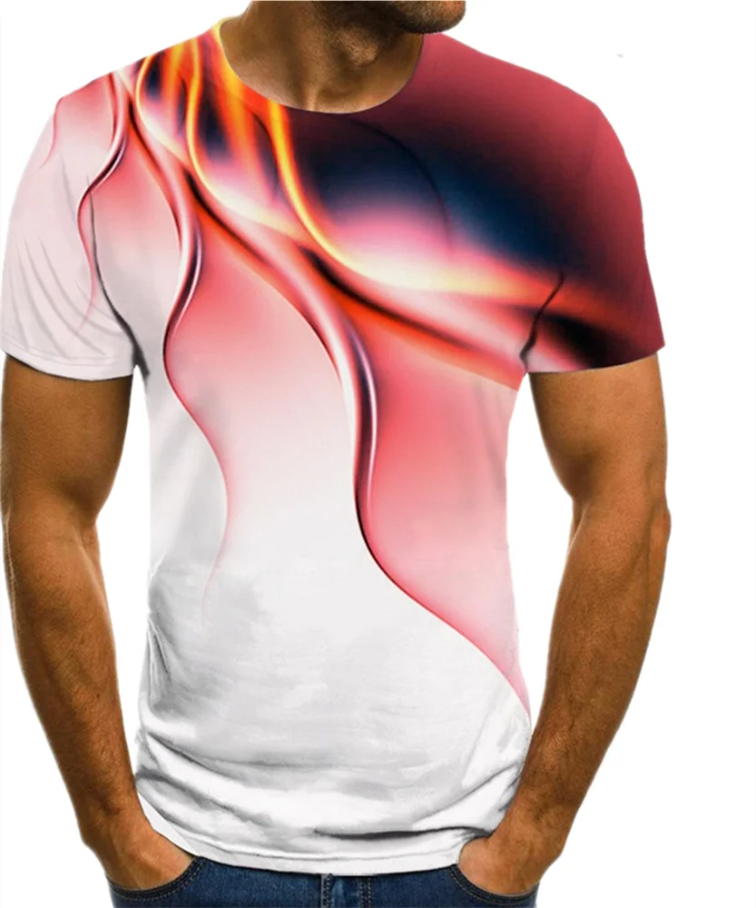 

3D printed flame gradient T-shirt summer short sleeve street fashion personality boys T-shirt casual O-neck tops men