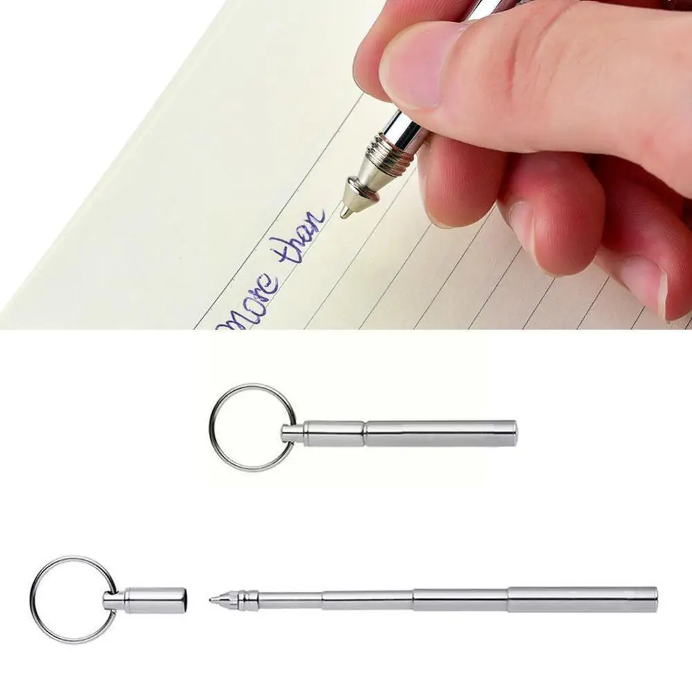 1pc Mini Metal Ring Steel Telescopic Pen Ball Point Telescoping Tool Chain F6l5 | Канцтовары для офиса и дома
