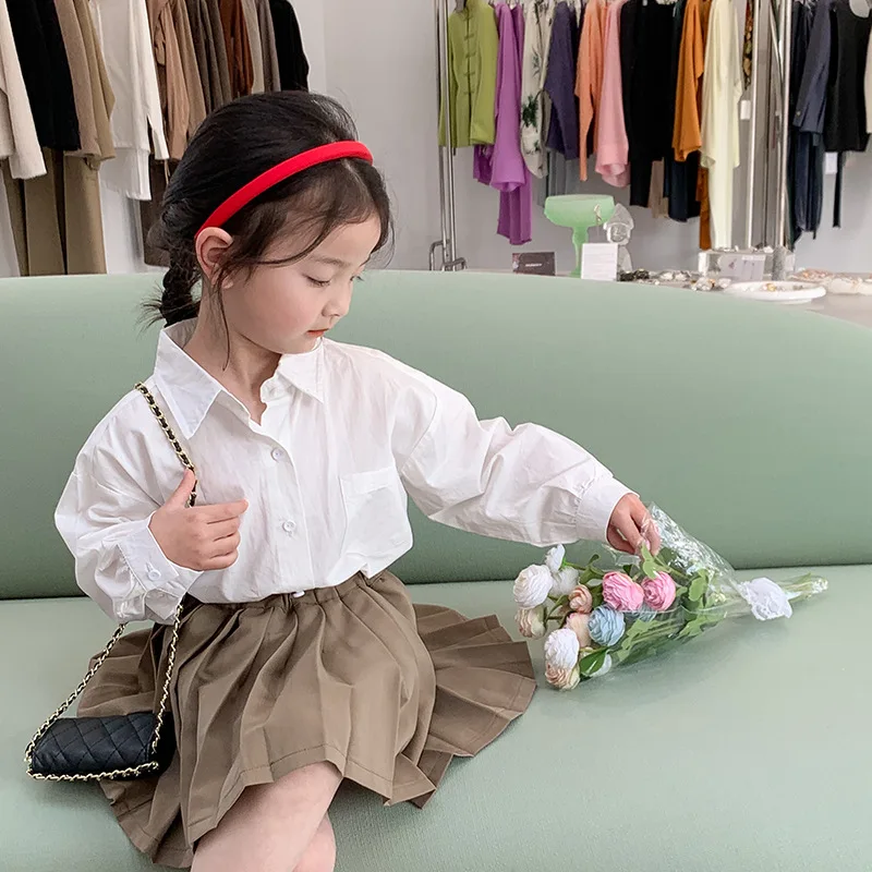 

HoneyCherry 2022 Spring Boys and Girls Long Sleeve Solid Color Lapel Shirts kids clothes girls girls blouse