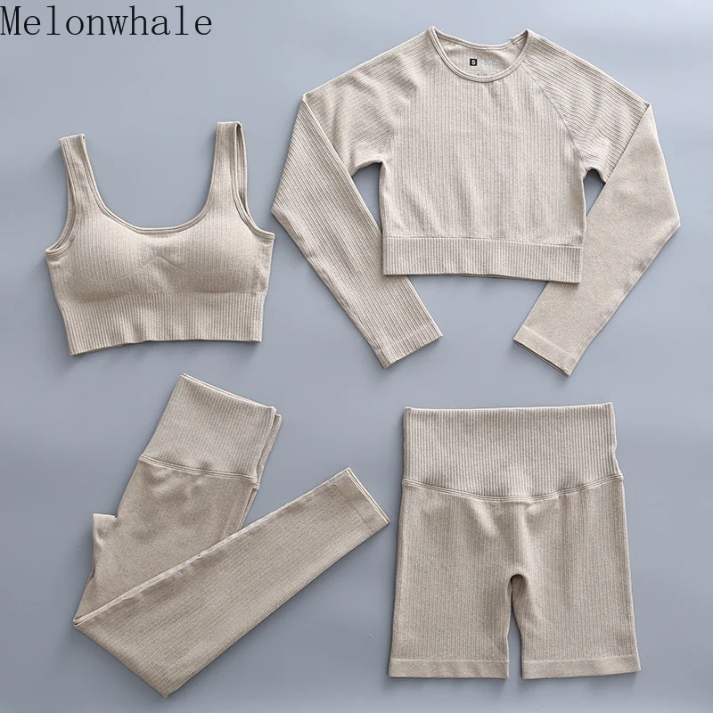 

Melonwhale Women's Tracksuit Seamless Yoga Set Workout Yoga Suit New Elastic Tight Sports Hip Lifting Fitness Sportswear For