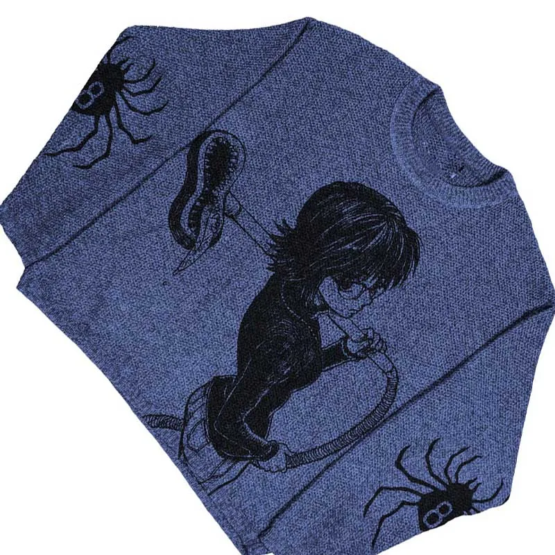 Женский укороченный вязаный свитер Y2K с винтажным свободным кроем и круглым