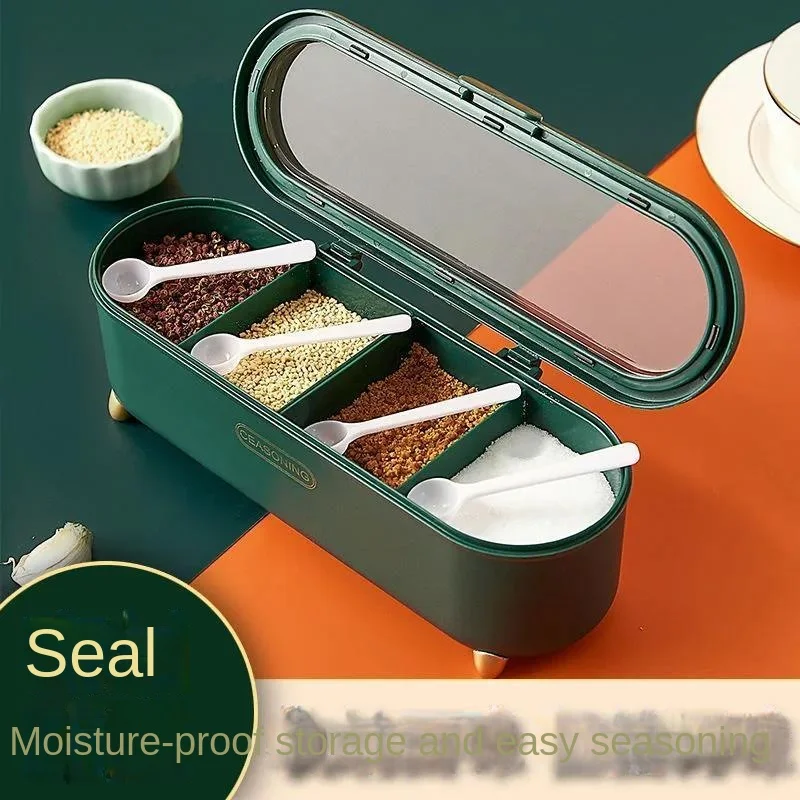 

Seasoning Box Household Integrated Multi-grid Seasoning Moisture-proof Belt Spoon Multi-functional Kitchen Seasoning Storage