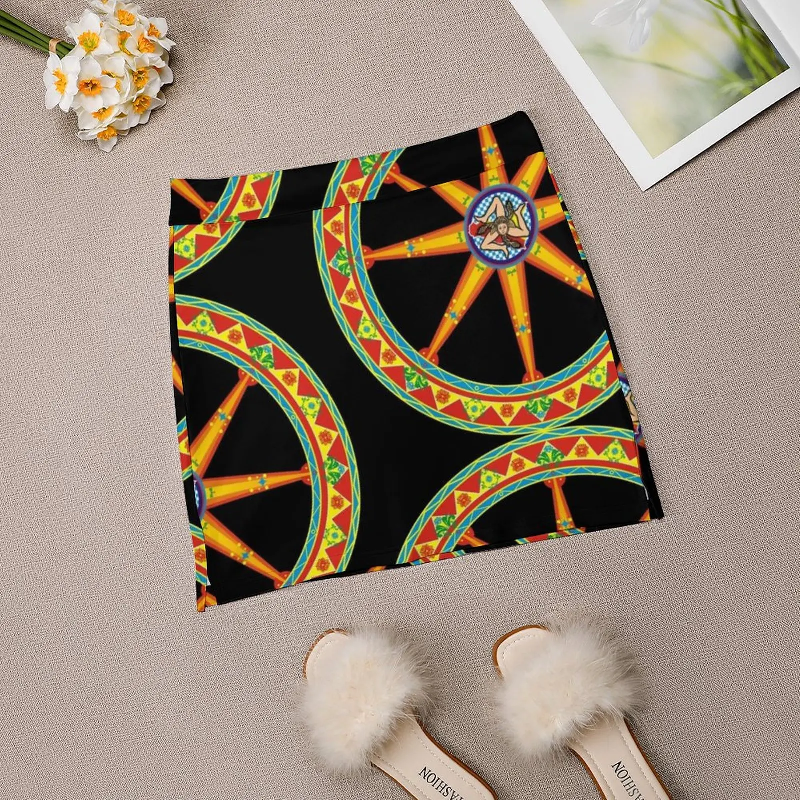 Колесо украшенное сицилийской тележкой с флагом женская юбка Ruota мини-юбки