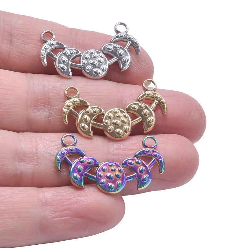 3pcs 17x30mm Stainless Steel Moon Star Connector Charms For Jewelry Making Necklace Accessories