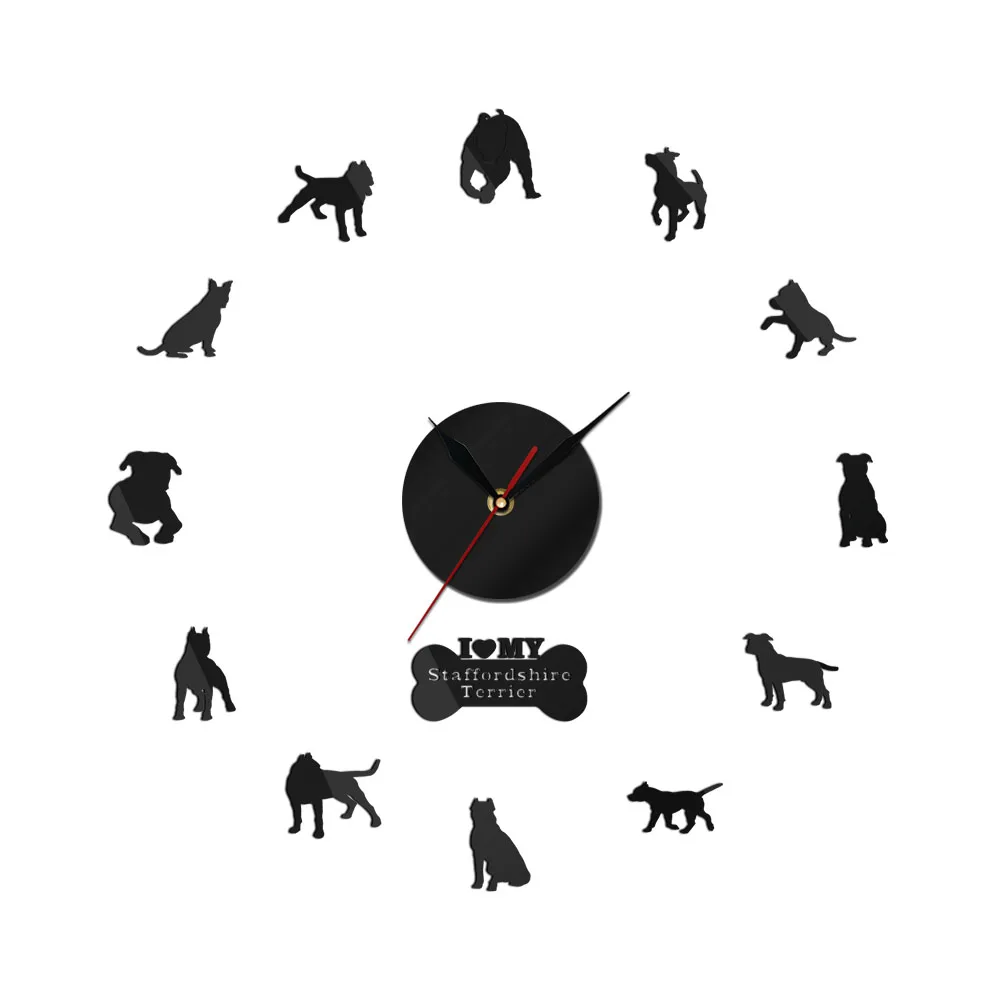 

Настенные часы для домашних животных, 3d-часы с большими иглами для собак, пород, Мопсов, зеркальная поверхность, декор для комнаты, «сделай с...