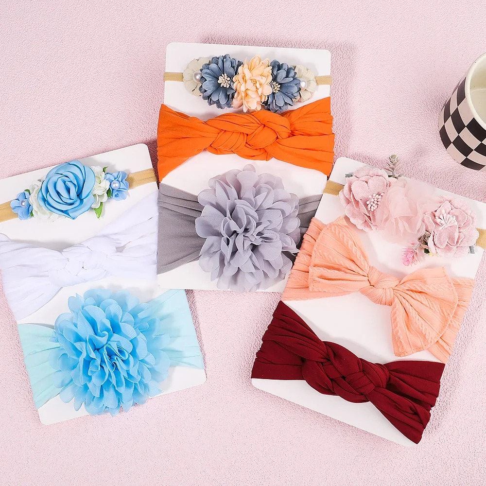 

3Pcs/Lot Baby Bows Flower Cable Headbands for Girls Newborn Toddle Turban Hairbands Children Headwrap Infant Kids Accessories