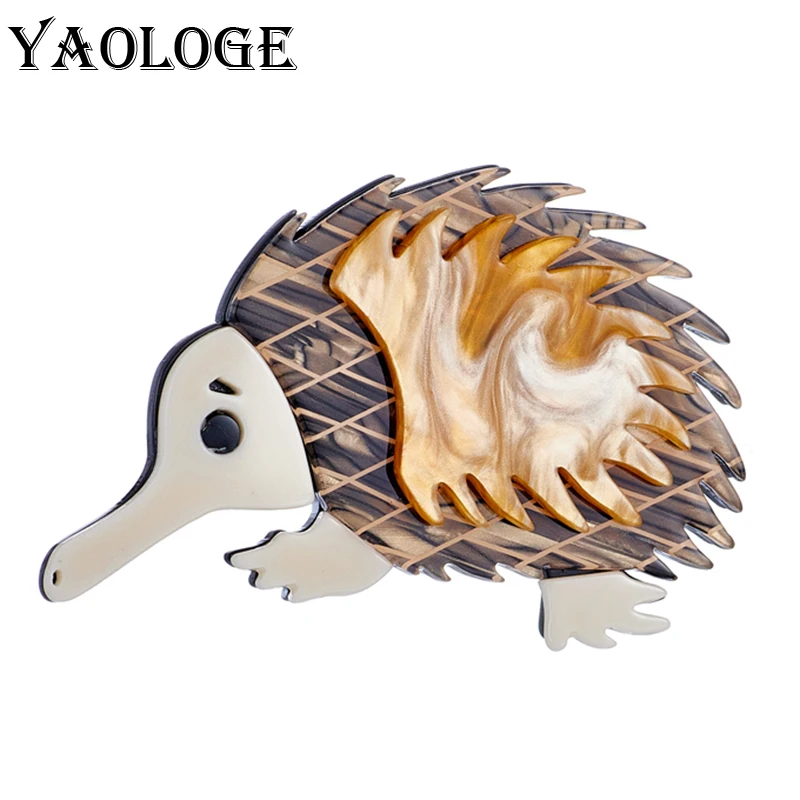 

YAOLOGE Acrylic Brown Hedgehog Brooches For Women Unisex Creative Cartoon Animal Pin Fashion Party Girls Jewelry Accessories
