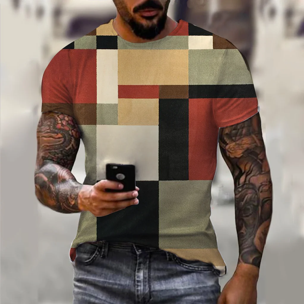 

Men's T-Shirt 3D Printing Stripe Texture Print Tee Summer Oversized TShirt For Men Fashion Short Sleeve O-Neck Tops Mans Clothes