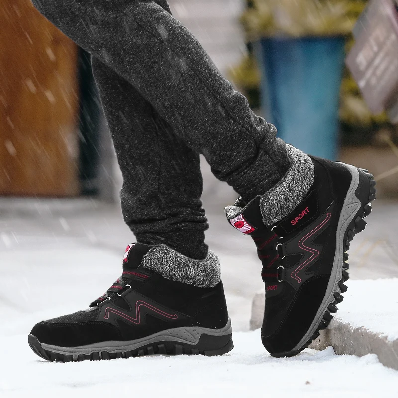 Winter Boots Men Women Hiking Shoes High-top Antiskidding Waterproof Plush Warm Casual Sneakers Plus Size 36-46