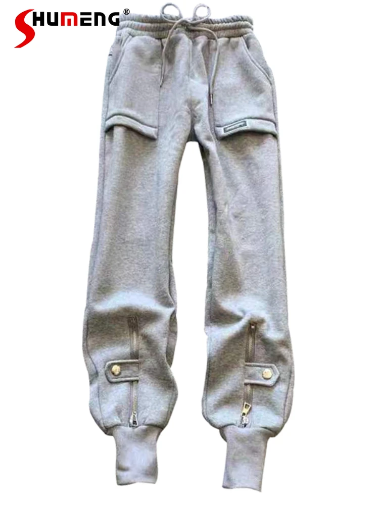 

Women's Autumn Casual Gray Ankle-Tied Trousers 2022 New Loose Female Elastic High Waist Bandage Cropped Harem Sports Pants