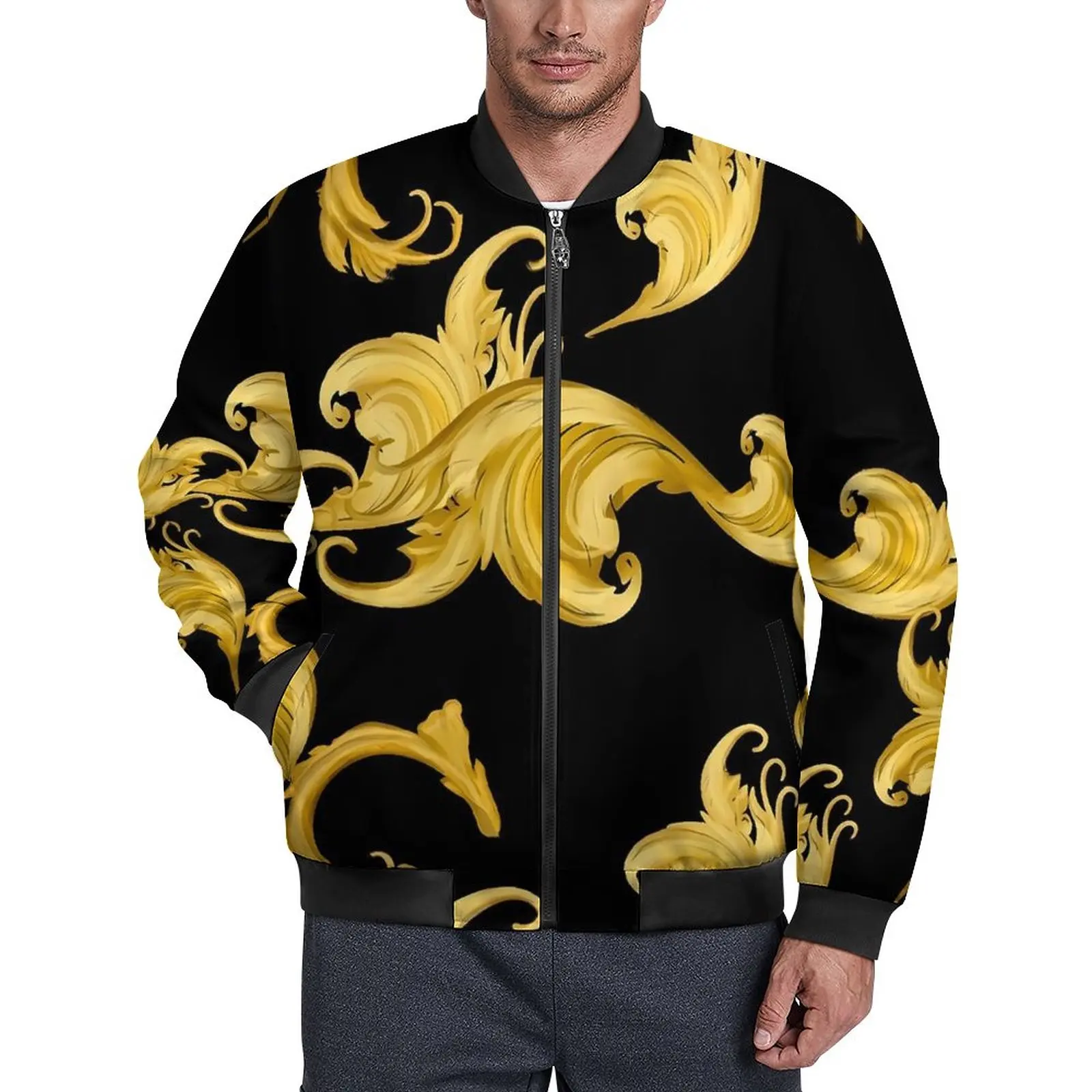 

Повседневные куртки в стиле барокко с листьями, ветровка с капюшоном с золотыми цветами, мужские пальто на заказ, зимняя модная верхняя одежда, куртка женская 6XL