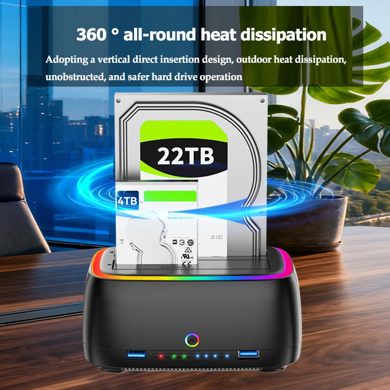 Фото Док-станция RGB с двумя отсеками для жесткого диска, адаптер SATA-USB 3.0 для корпуса жесткого диска 2,5/3,5 дюйма, автономный клонированный корпус одним щелчком мыши №4
