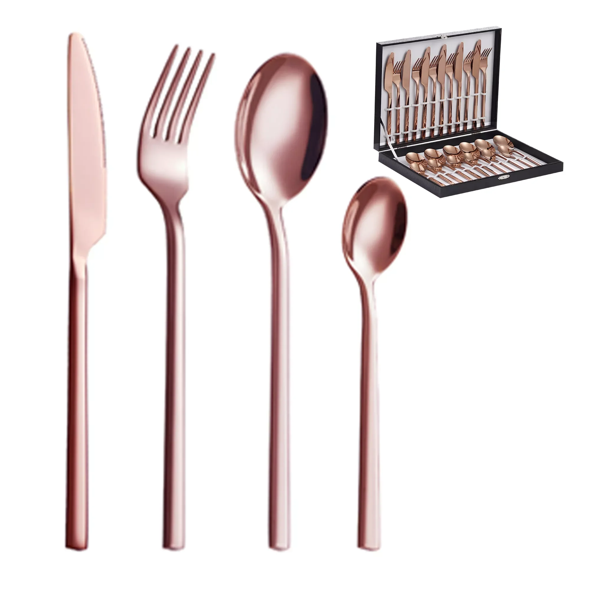 

48-Piece Mirror Polish Rose Gold Cutlery Stainless Steel Flatware Set Include Dinner Spoon,Fork,Knife,Tea Spoon Gife Box