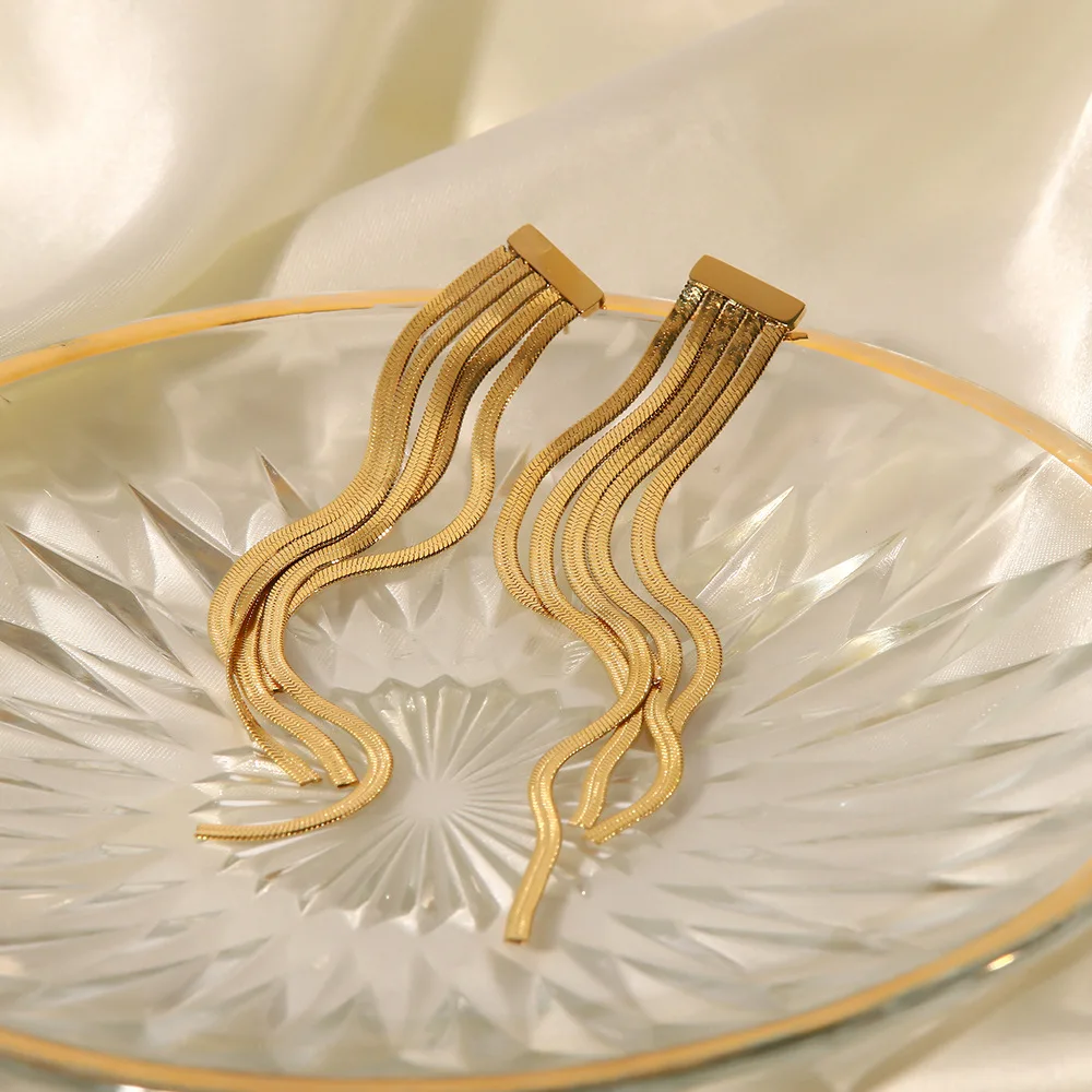 Stainless Steel PVD 18K Gold Plated Tarnish Waterproof Irregualr Tassel Earrings For Woman Jewelry Wholesale Trendy