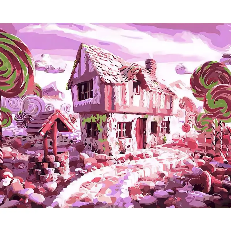 

GATYZTORY 60x75cm Painting By Numbers On Canvas Candy HouseScenery Coloring By Numbers Adults Crafts Landscape Home Decor