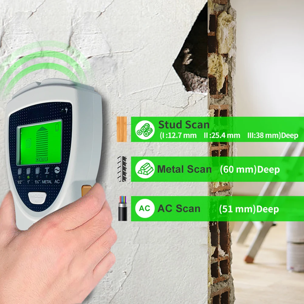 

5 in 1 Stud Finder Wall Scanner Intelligently Detect The Location Or Deep of Metal, Studs And AC Wire In Walls With LCD Display