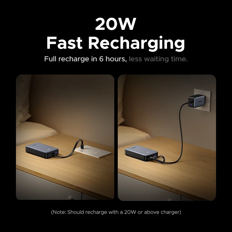 UGREEN 22,5 Вт 20000 мАч Power Bank Тип C Кабель Быстрая зарядка Портативный PowerBank для iPhone 16 Pro Max PD20W Внешний аккумулятор телефона (art.: 3920cb1ff7b60) - 3920cb1ff7b60