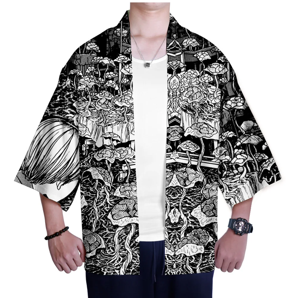 

Trendy Hot anime junji ito japanese kimono cardigan men women haori yukata short sleeve men kimono beach cardigan shirt japanes