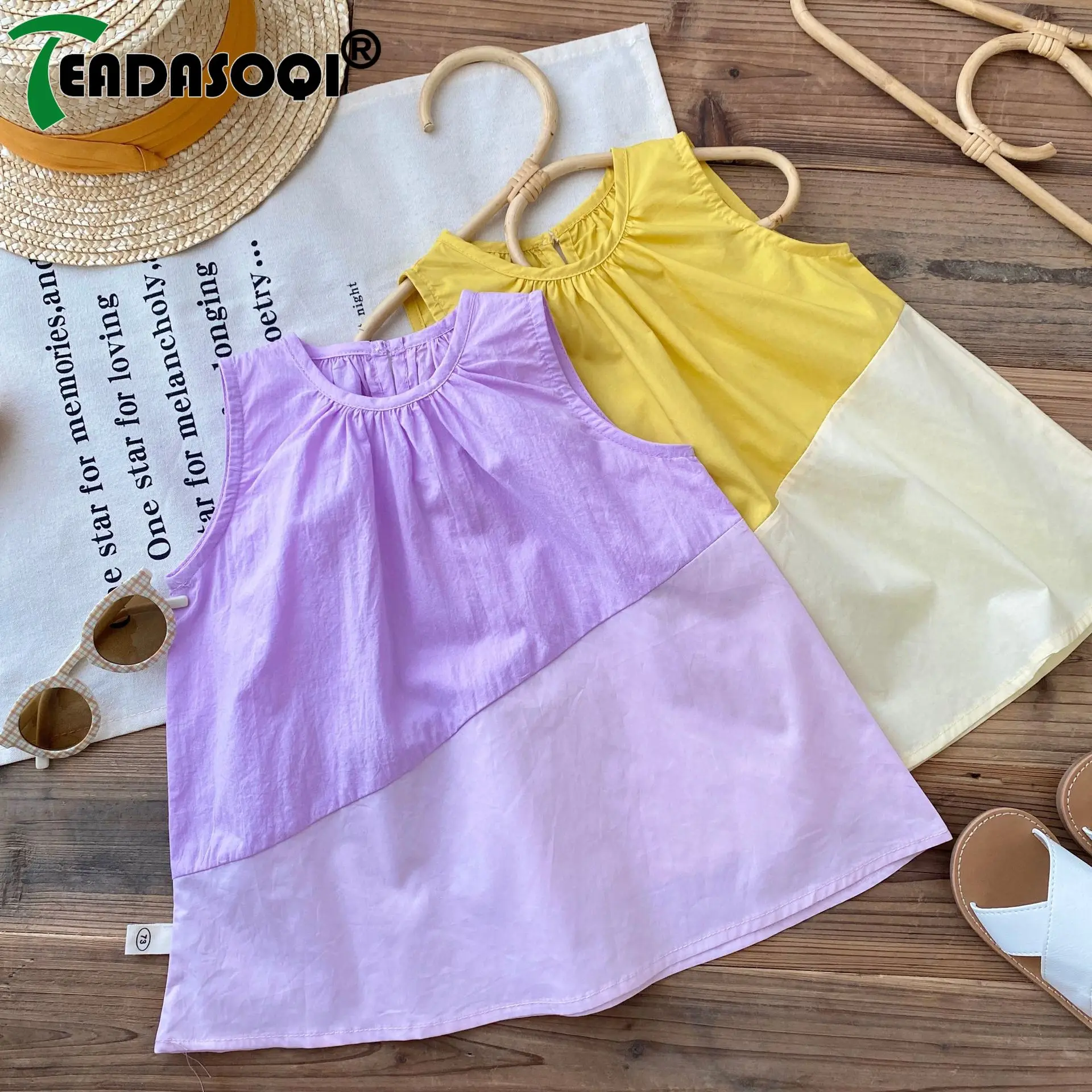

2023 New In Fashion Clothes 3M-6Y Kids Baby Girls Sleeveless Patchwork Knee-length Dresses Toddler Children 98% Cotton