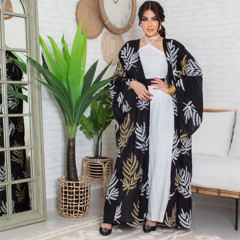 

Luxury Embroidery Evening Party Abayas Arab Dubai Caftan Moroccan Muslim Women Open Kimono Inner Dress Middle East Islam Outfits