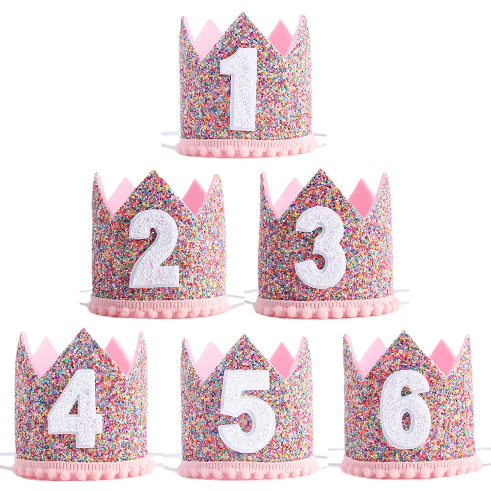 

Pink Princess Crown Baby Birthday Party Hat Half Year Old 1st 2nd 3rd Birthday Headband Baby Shower Children Party Decorations