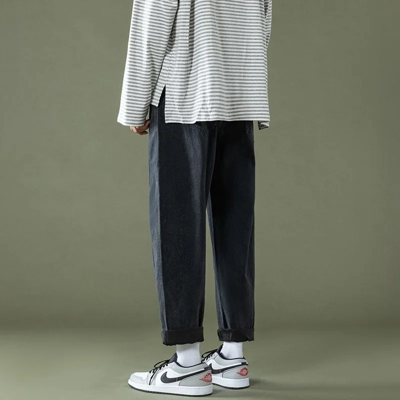 Blue Black Baggy Jeans Men Fashion Retro Straight Jeans Men Streetwear Hip-hop Loose Wide Legs Denim Pants Mens Trousers S-2XL