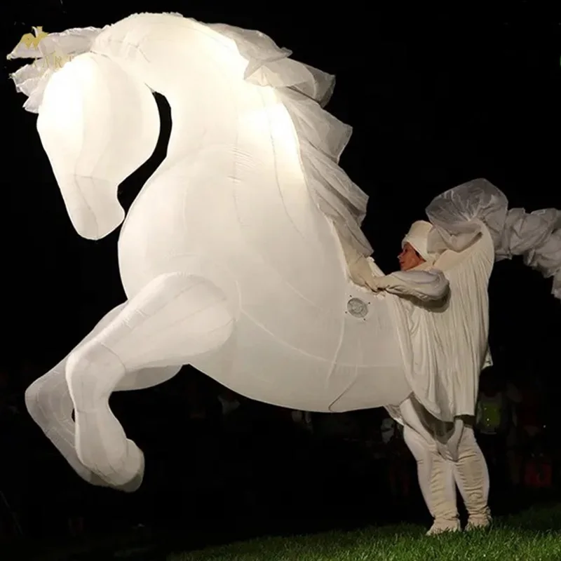 3 м ходячий большой белый надувной костюм лошади с подсветкой мультяшный