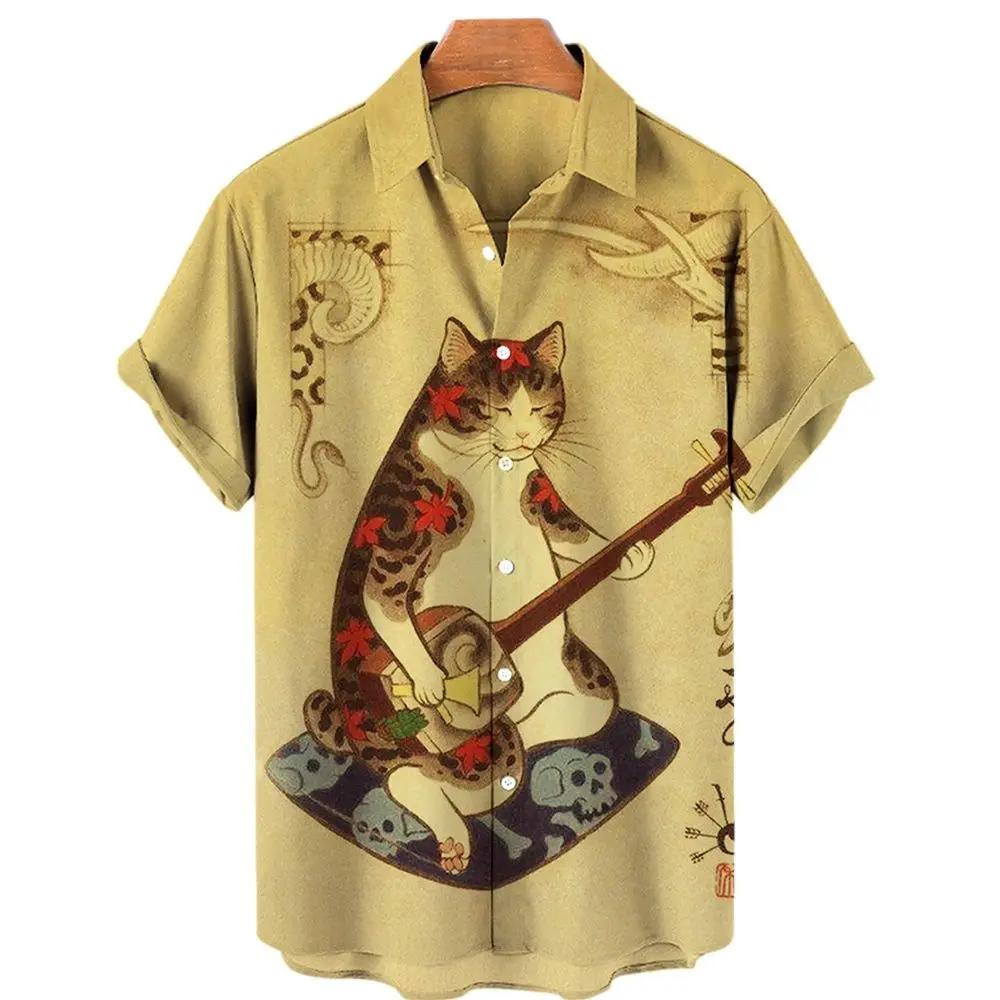 Unisex Hawaiian Shirt 2022 Japanese Style Bushido Shirt T-shirt Top Men Shirts Pet Clothes Cat Animal 3d Printing Shirts Summer