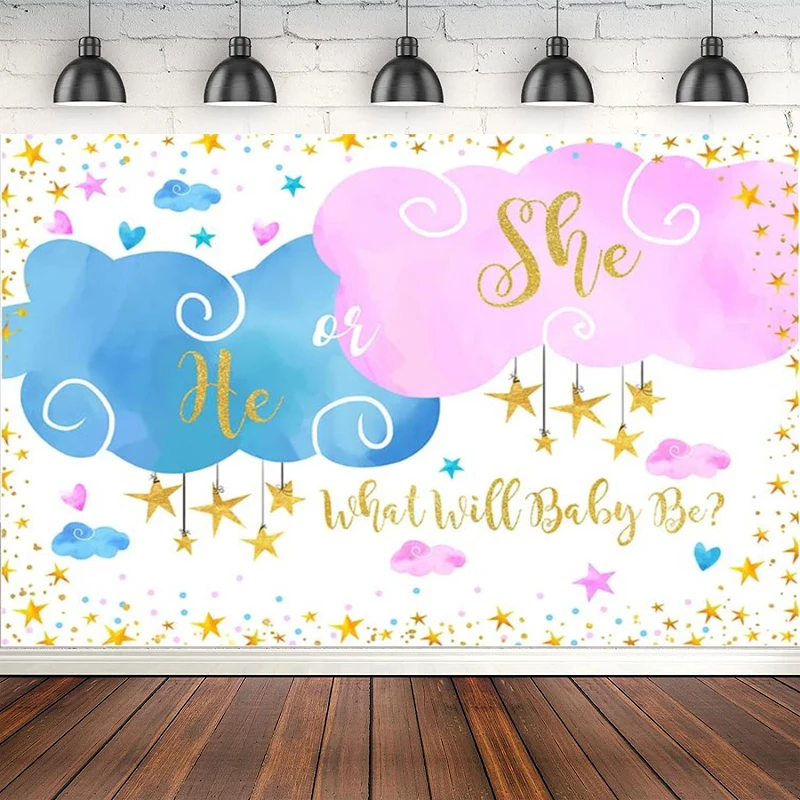 

Голубое или розовое облако раскрываемый фон для фотосъемки Мерцающая звезда фон постер для вечеринки в честь рождения ребенка торт Декор С...