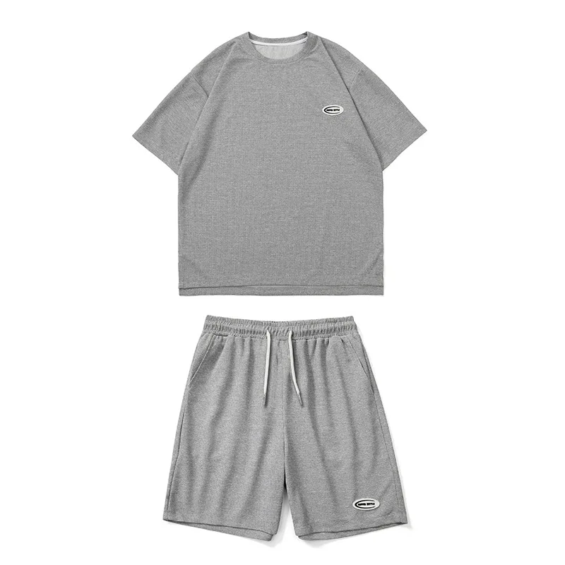 

Sports Suit 2022Waffle Summer New Loose Leisure Suit Young Male StudentTT-shirt Shorts Two-Piece Set
